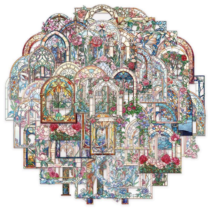 Art Craft Notebook - 50 autocollants floraux vintage imperméables, autocollants