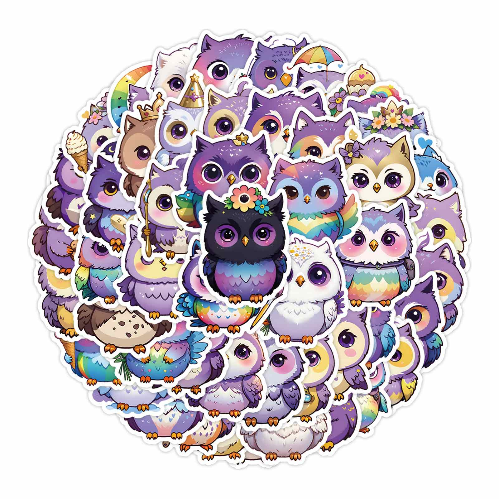 Art Craft Notebook - 50 autocollants hibou mignons et imperméables