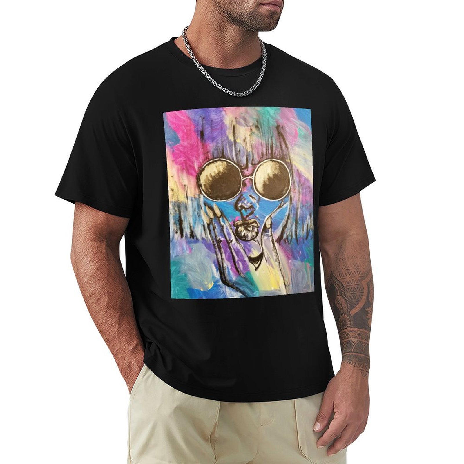 T-shirt en coton à manches cou - Acrylic Pour Paint avis et prix